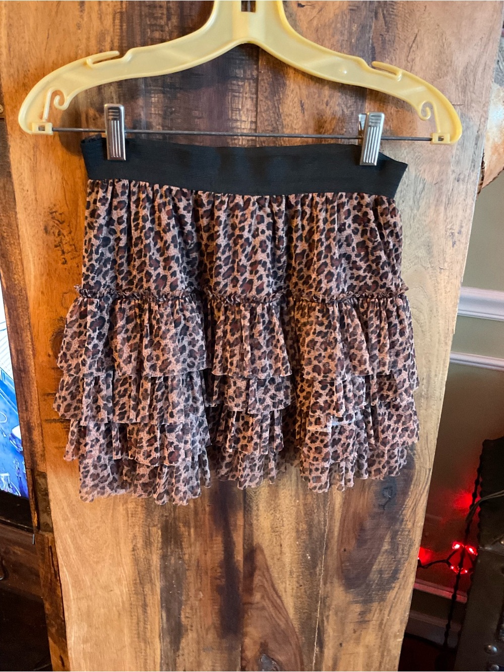 Leopard Print Tiered Ruffle Mini Skirt - Brown/Black